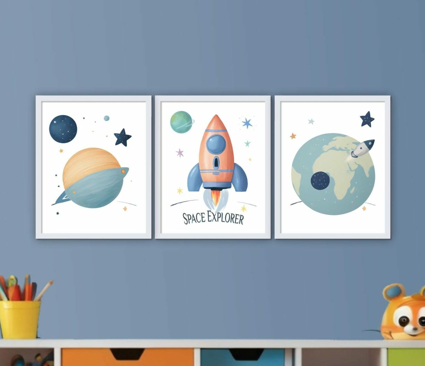 Space Explorer Playroom Bundle Wall Art – Set of 3 Unframed Printable Gift 8×10 11×14 | Astronaut Galaxy Game Room Decor | Nursery Wall Art